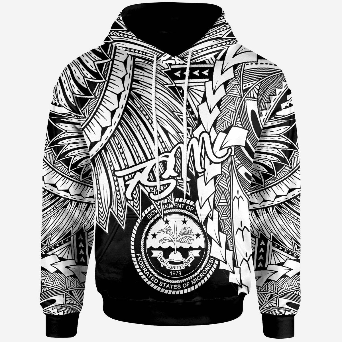 Federated States of Micronesia Polynesian Hoodie Tribal Wave Tattoo White Unisex White - Polynesian Pride