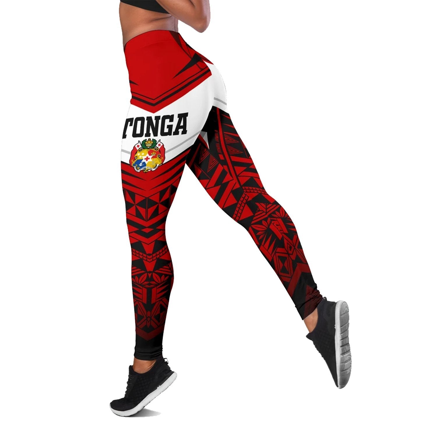 Tonga Polynesian Women's Leggings - Tongan Pattern Red - Polynesian Pride