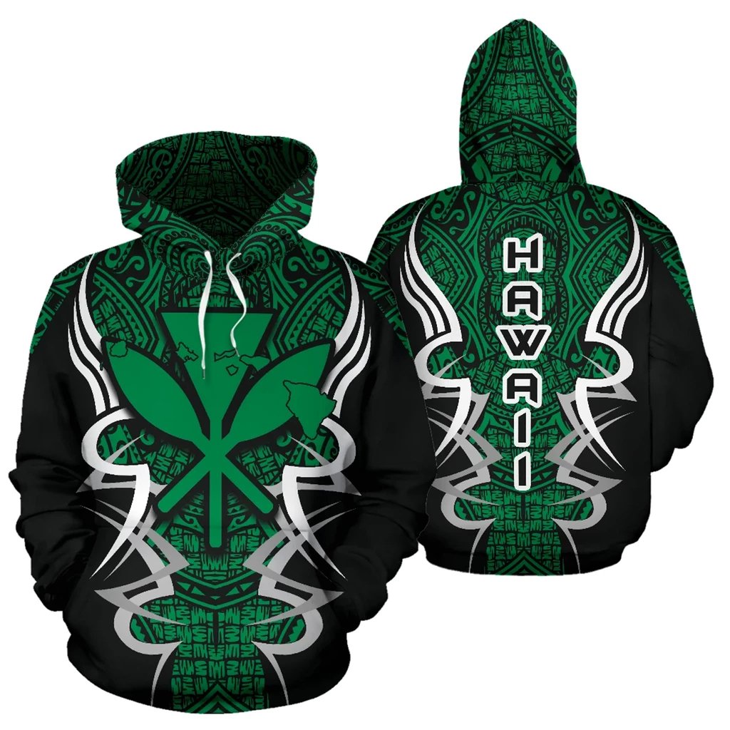 Kanaka Map Hoodie Green Armor Style Unisex White - Polynesian Pride