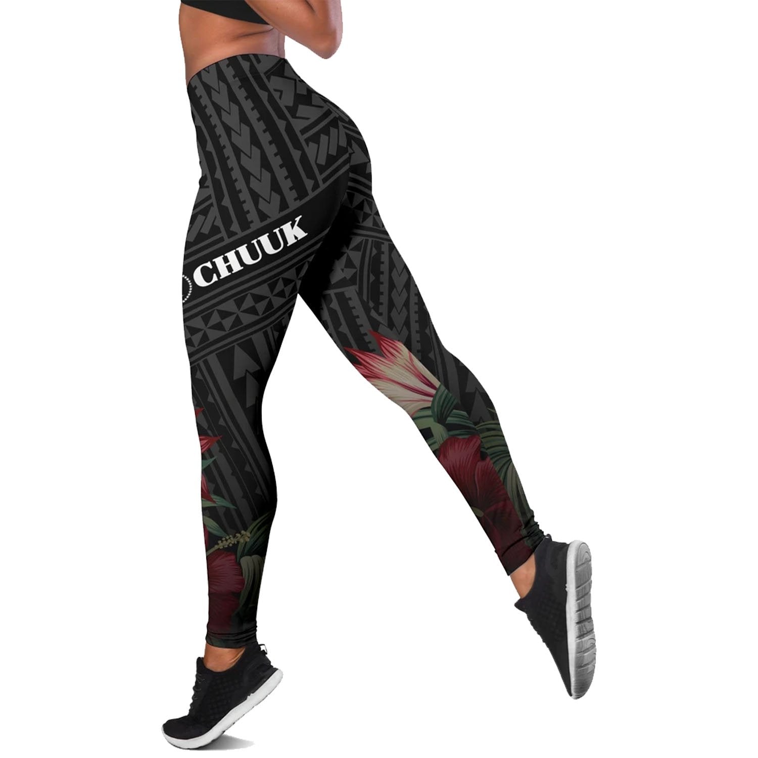 Chuuk Micronesia Women's Legging - Tropical Vintage Hibiscus Black - Polynesian Pride