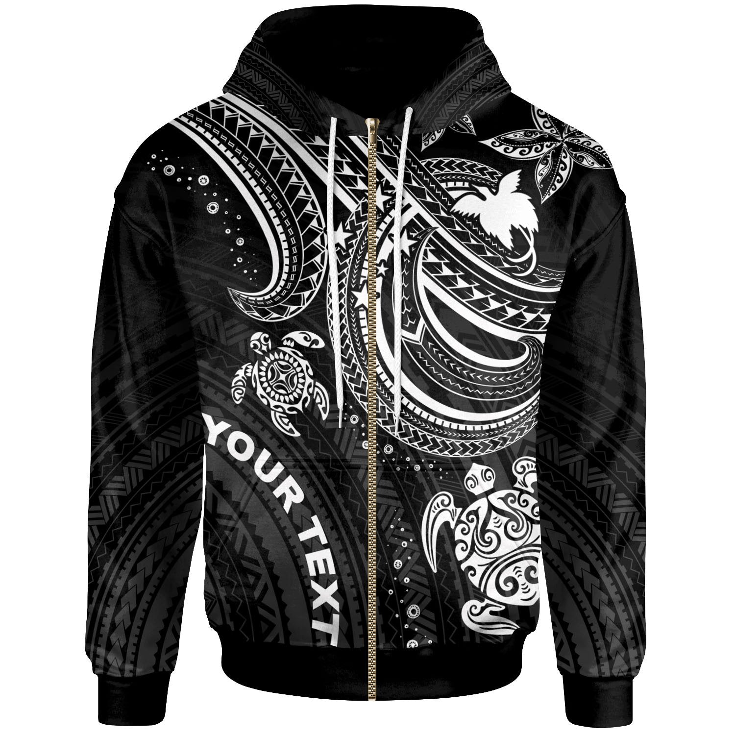 Papua New Guinea Custom Zip up Hoodie White Turtle Unisex White - Polynesian Pride