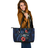 Chuuk Polynesian Leather Tote - Blue Turtle Hibiscus - Polynesian Pride