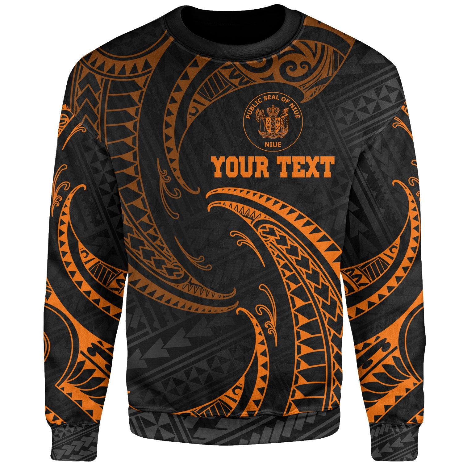 Niue Polynesian Custom Personalised Sweater - Orange Tribal Wave Unisex Orange - Polynesian Pride