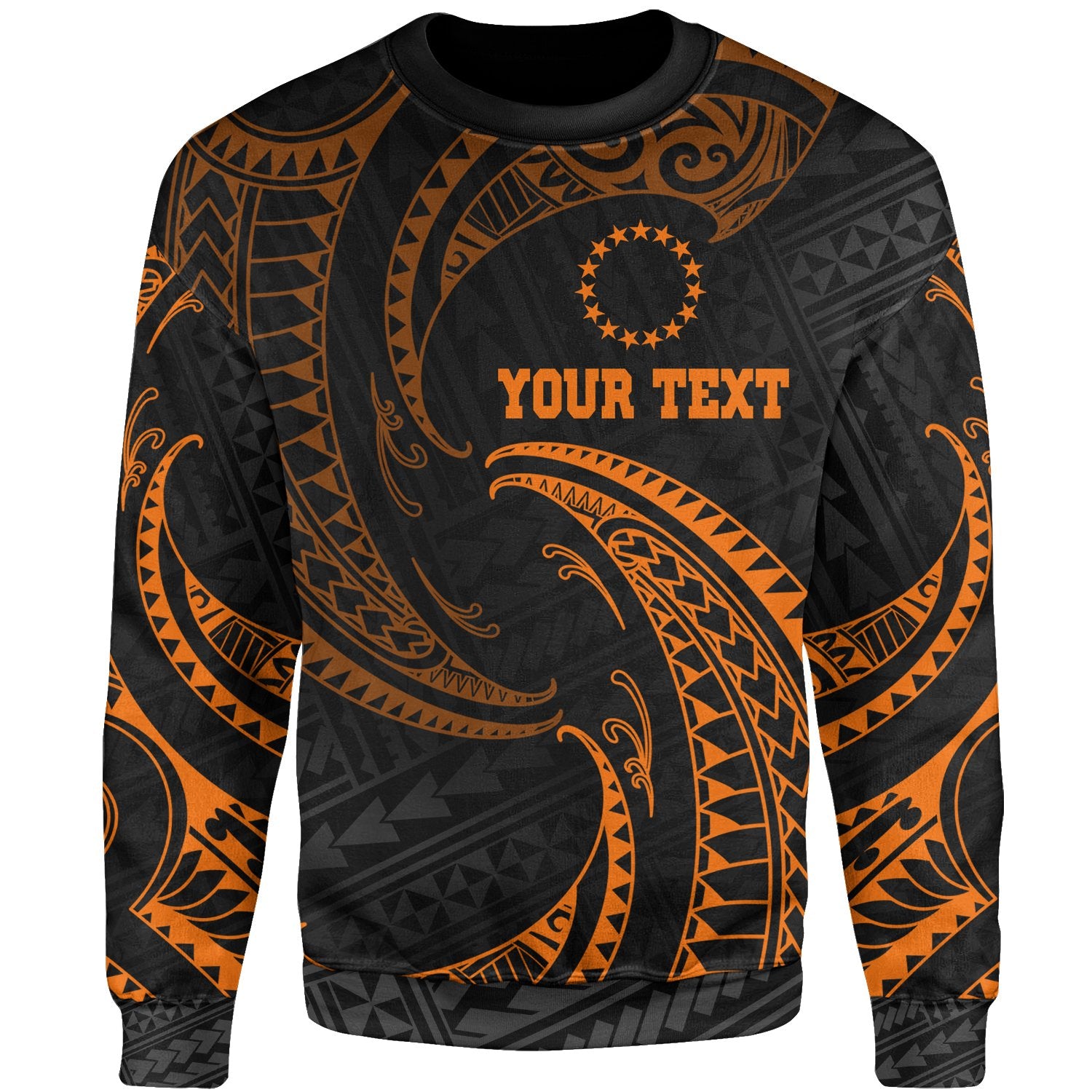 Cook Islands Polynesian Custom Personalised Sweater - Orange Tribal Wave Unisex Orange - Polynesian Pride