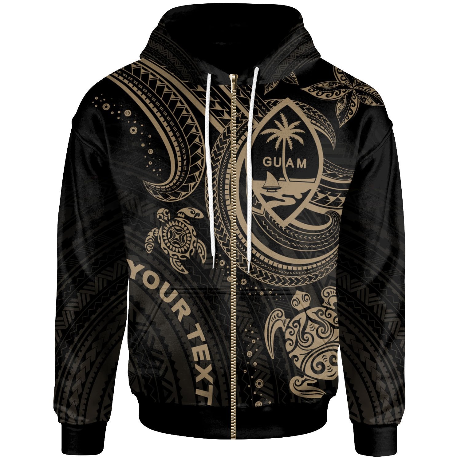 Guam Custom Zip up Hoodie Gold Turtle Unisex Gold - Polynesian Pride