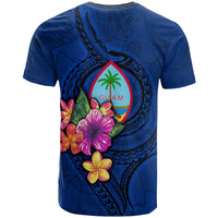 Guam Polynesian Custom T Shirt Floral With Seal Blue - Polynesian Pride