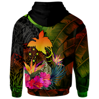 Papua New Guinea Polynesian Custom Zip up Hoodie Hibiscus and Banana Leaves - Polynesian Pride