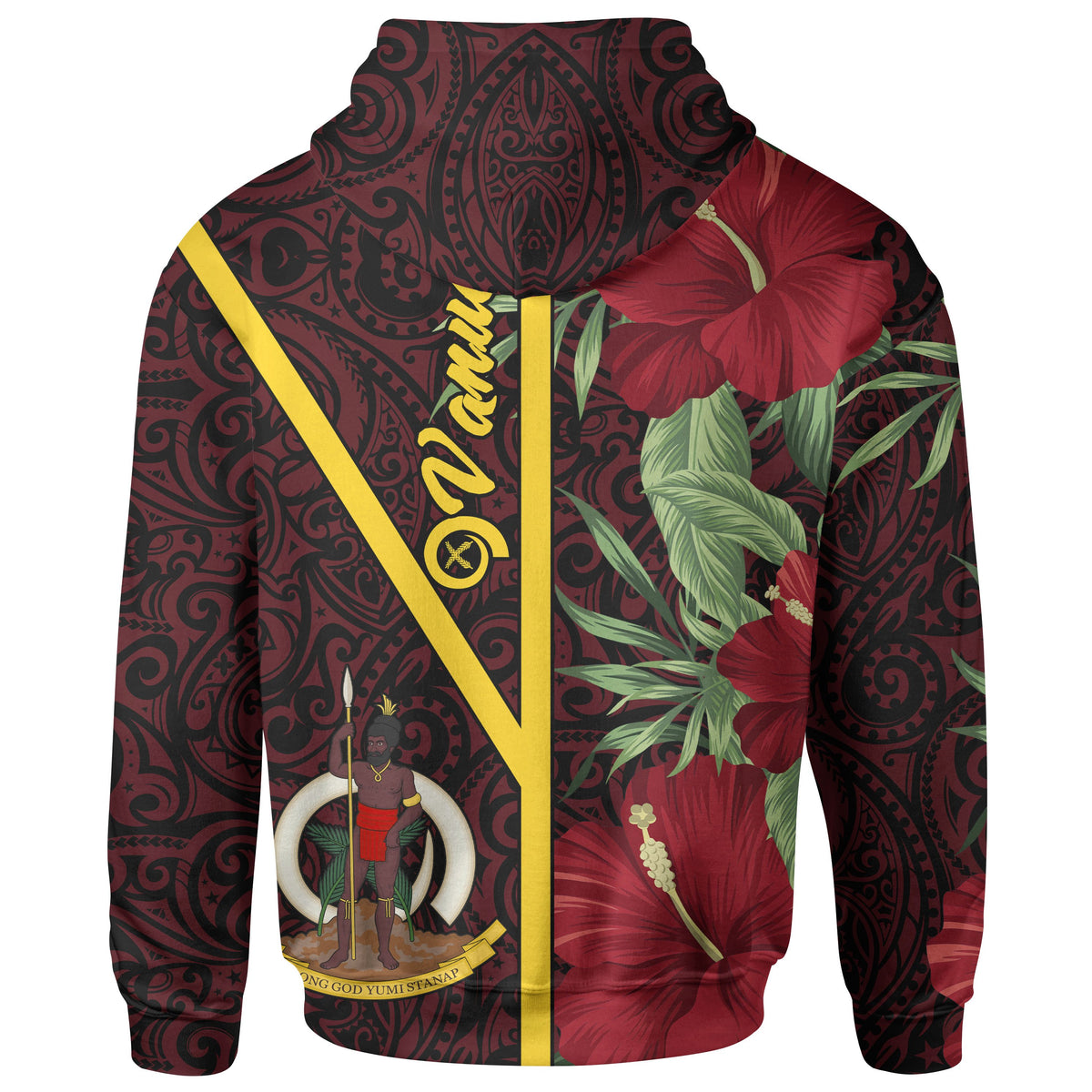 Vanuatu Polynesian Hoodie Tropical Flowers With Seal - Polynesian Pride