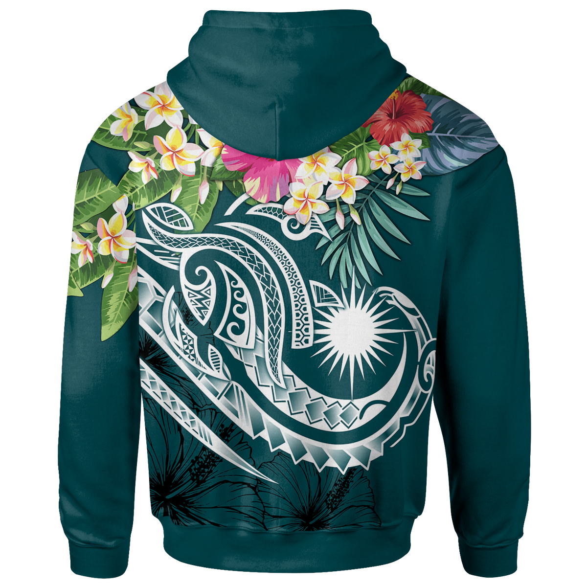 Marshall Islands Polynesian Hoodie Summer Plumeria (Turquoise) - Polynesian Pride