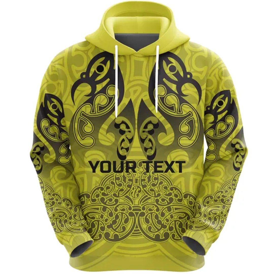 Custom Aotearoa Maori Rugby Hoodie New Zealand Mount Taranaki Manaia Unisex Yellow - Polynesian Pride