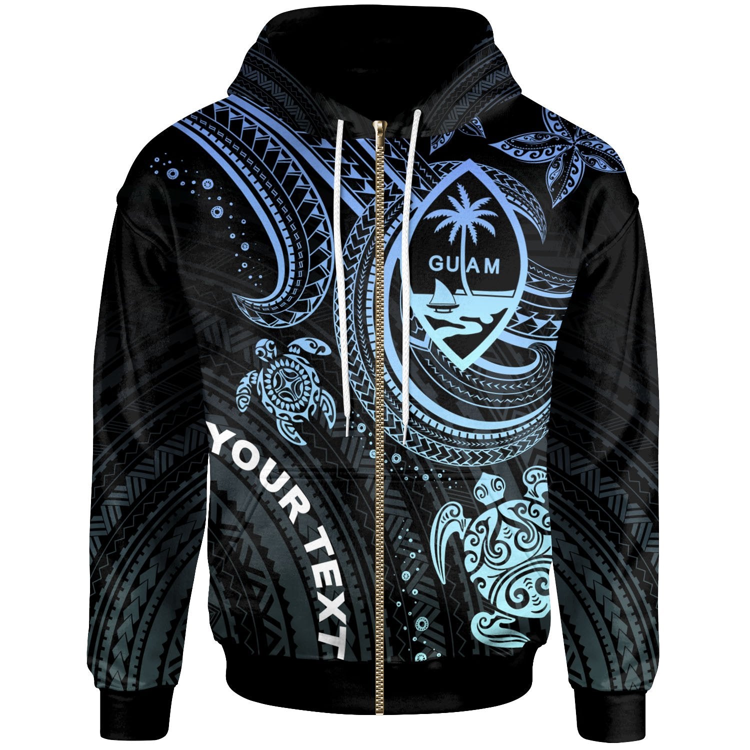 Guam Custom Zip up Hoodie Blue Turtle Unisex Blue - Polynesian Pride