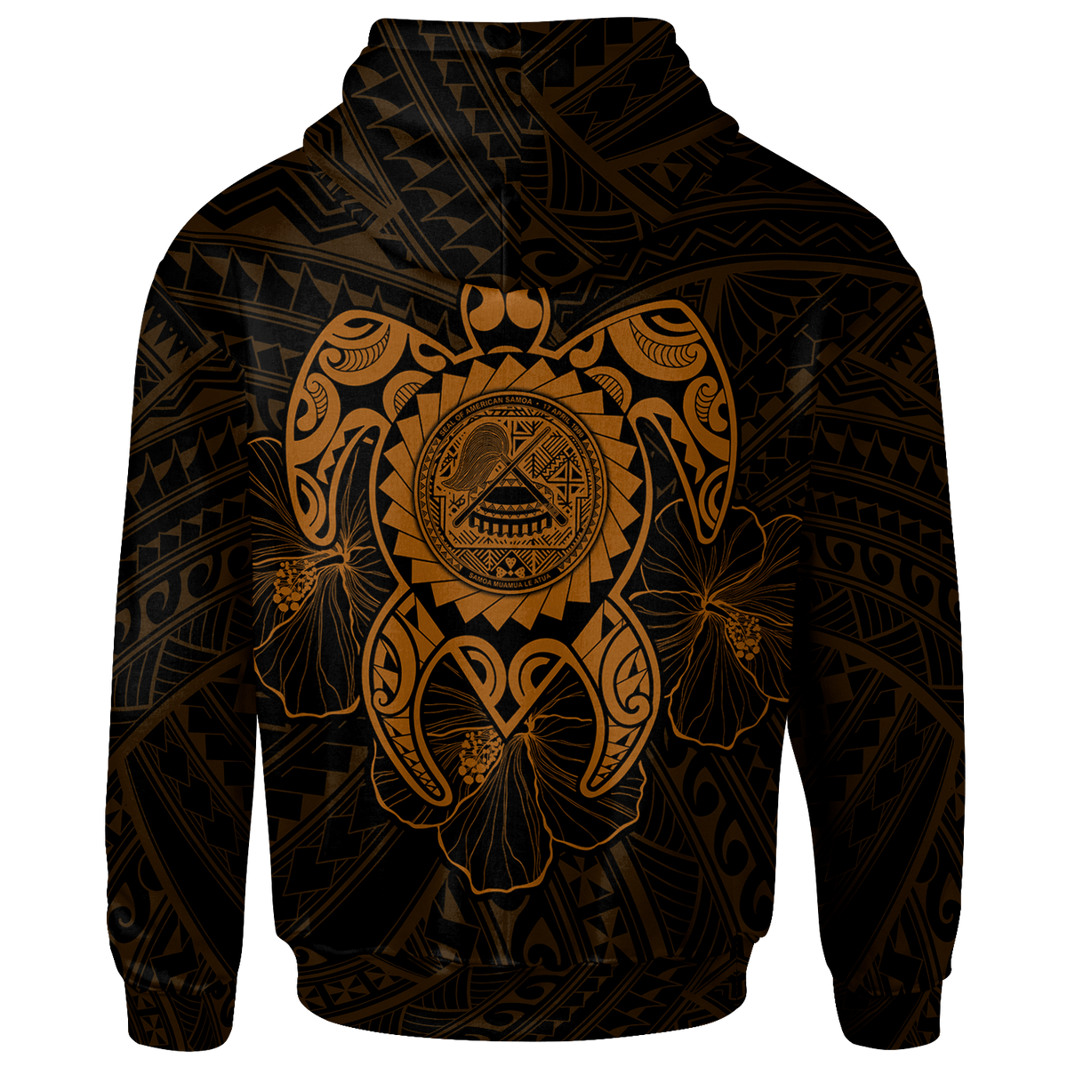 American Samoa Polynesian Custom Zip up Hoodie Vintage Polynesian Turtle (Golden) - Polynesian Pride