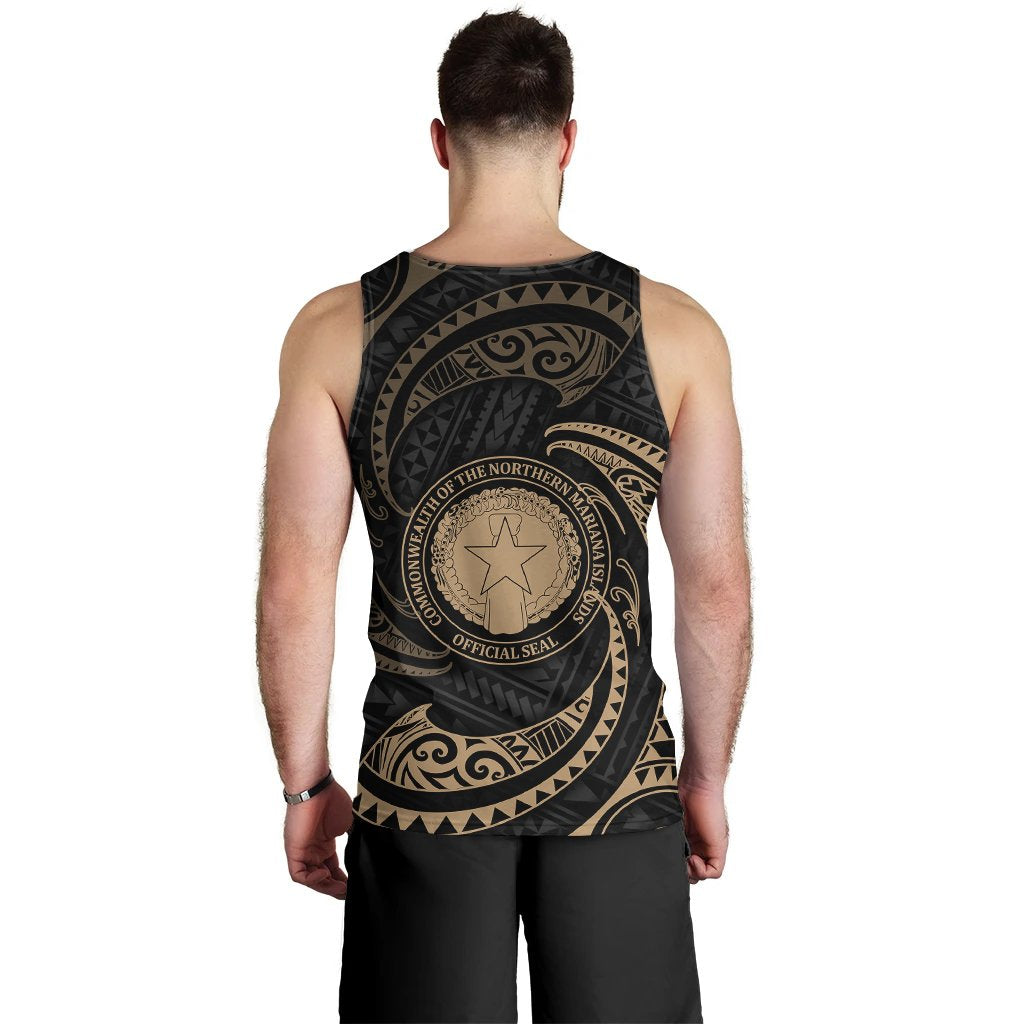Northern Mariana Islands Polynesian Men's Tank Top - Gold Tribal Wave - Polynesian Pride