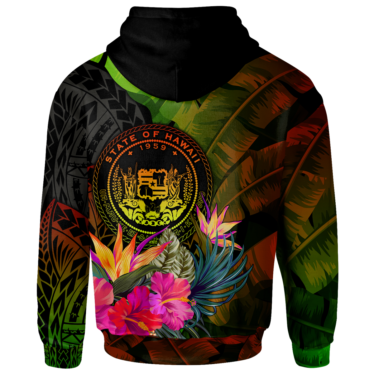 Polynesian Hawaii Polynesian Custom Hoodie Hibiscus and Banana Leaves - Polynesian Pride