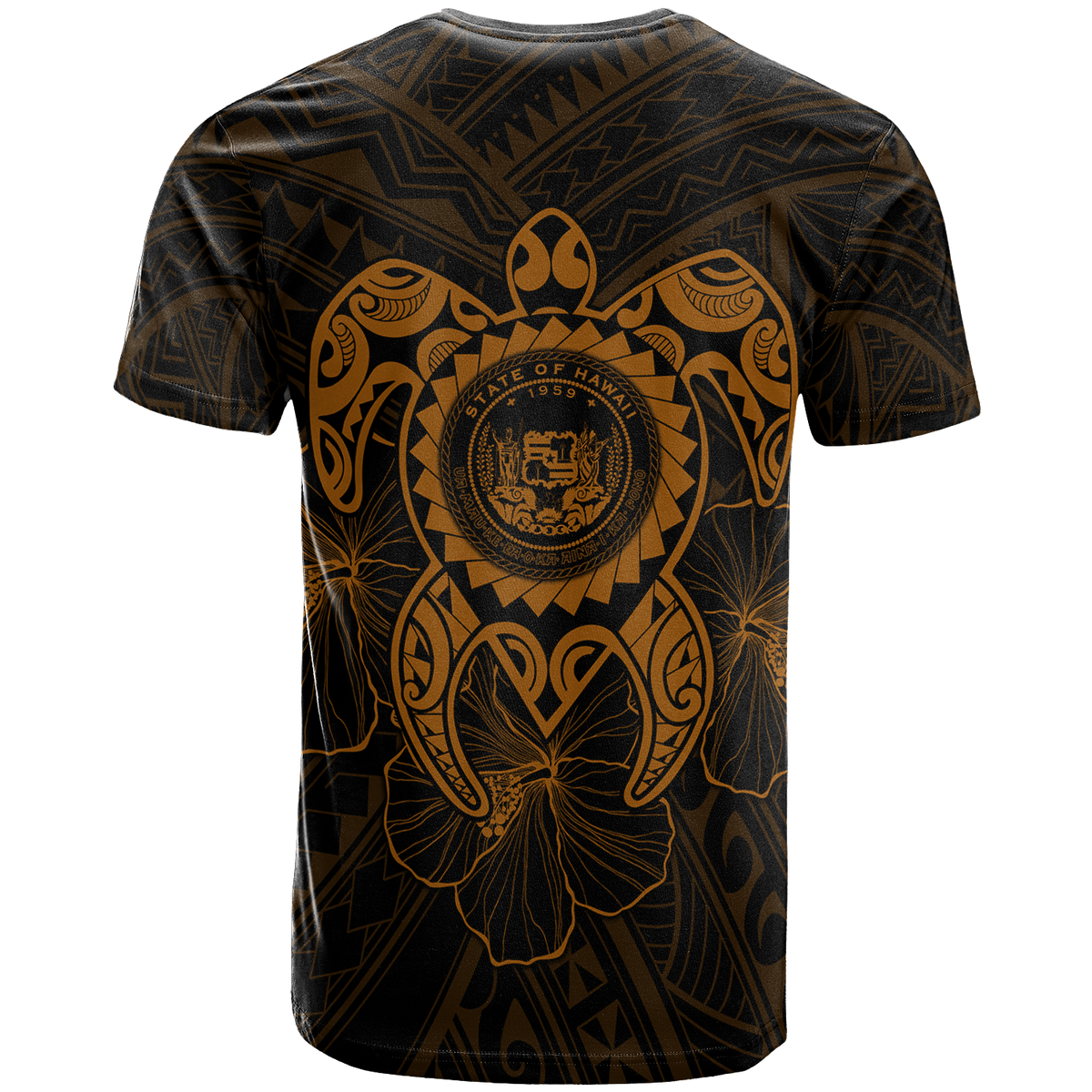 Hawaii Polynesian Custom T Shirt Vintage Polynesian Turtle (Golden) - Polynesian Pride