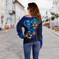 Cook Islands Custom Personalised Women's Off Shoulder Sweater - Vintage Tribal Moutain - Polynesian Pride