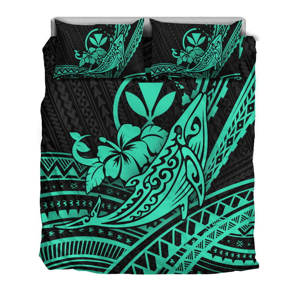 Hawaii Humpback Whale With Hibiscus Tribal Turquoise Bedding Set - LT12 - Polynesian Pride