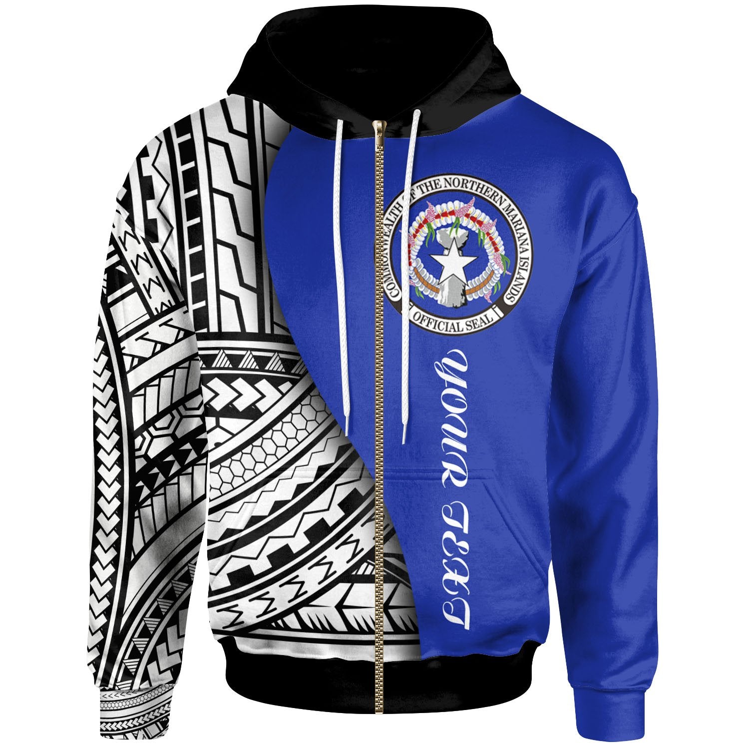 Northern Mariana Islands Custom Zip up Hoodie Coat of Arm and Polynesian Patterns Unisex Blue - Polynesian Pride