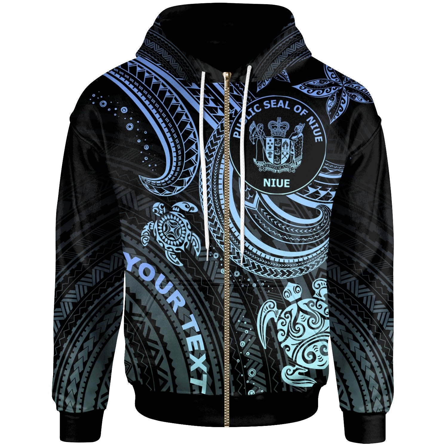 Niue Custom Zip up Hoodie Blue Turtle Unisex Blue - Polynesian Pride