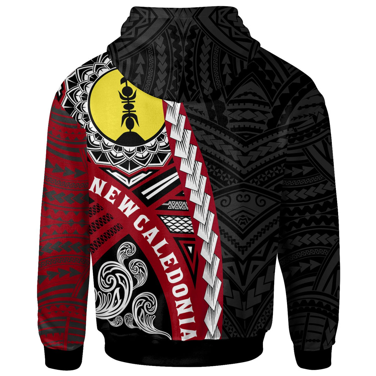 New Caledonia Polynesian Zip up Hoodie Wave Tattoo - Polynesian Pride