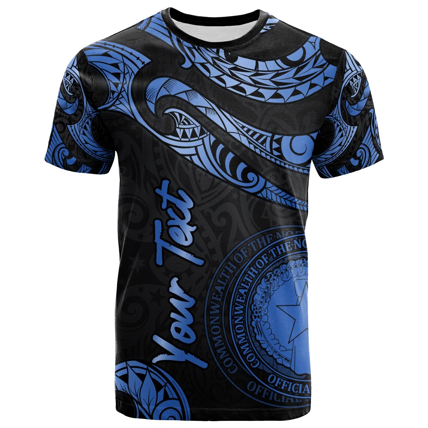 Northern Mariana Islands Polynesian Custom T Shirt Poly Tattoo Blue Version Unisex Blue - Polynesian Pride