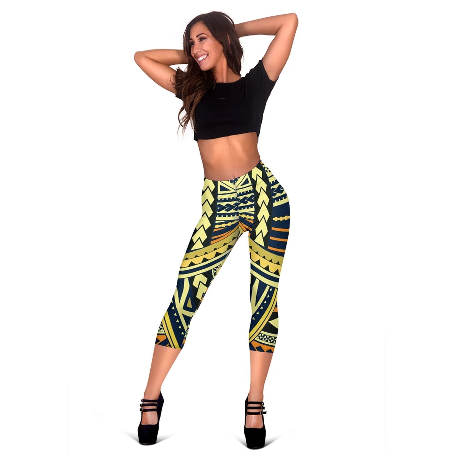 Polynesian Tattoo Capris Leggings Women Black - Polynesian Pride