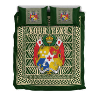 (Custom Personalised) Tonga Pattern Bedding Set Coat of Arms - Green and Beige LT4 - Polynesian Pride