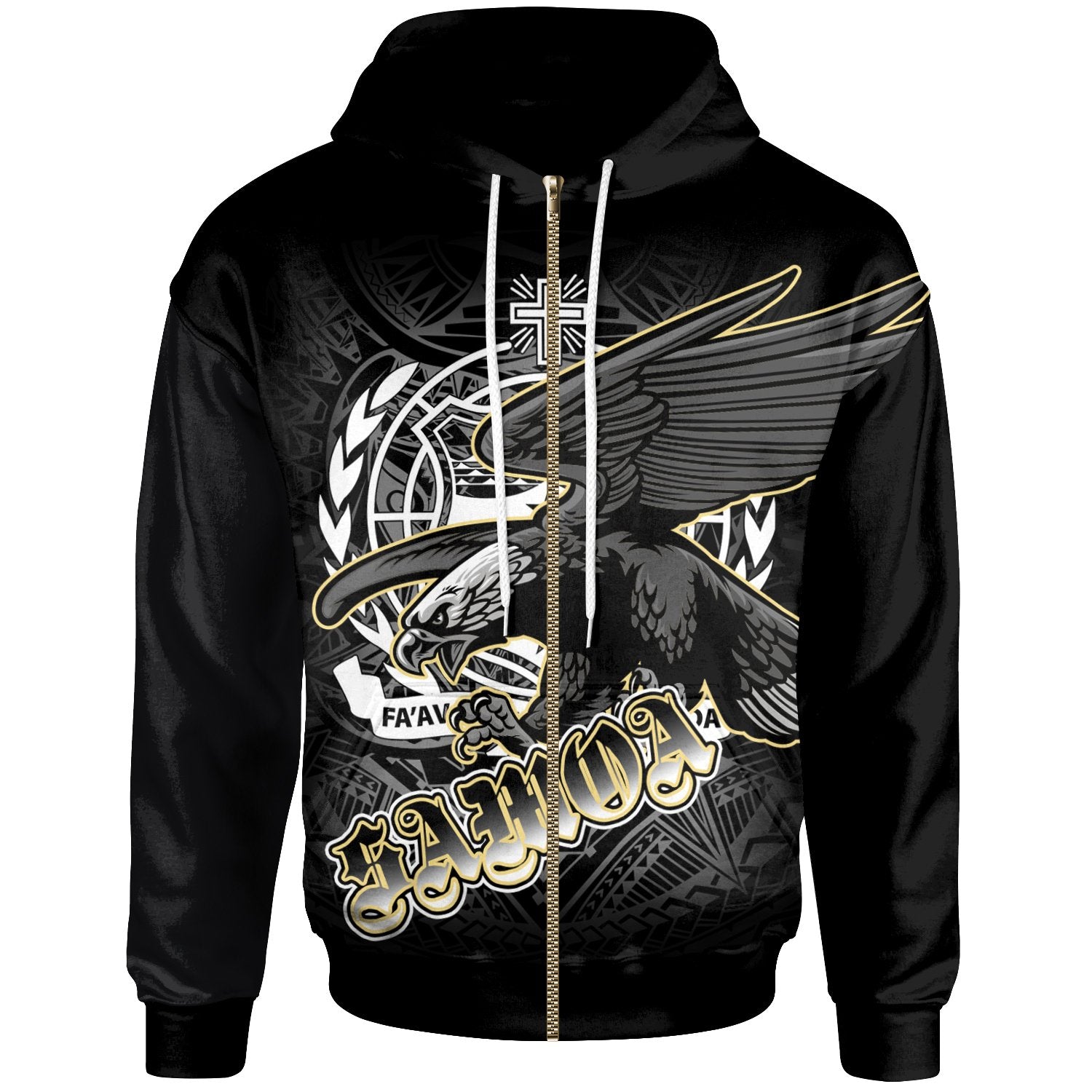 Samoa Polynesian Zip up Hoodie Samoa Eagle Unisex Black - Polynesian Pride