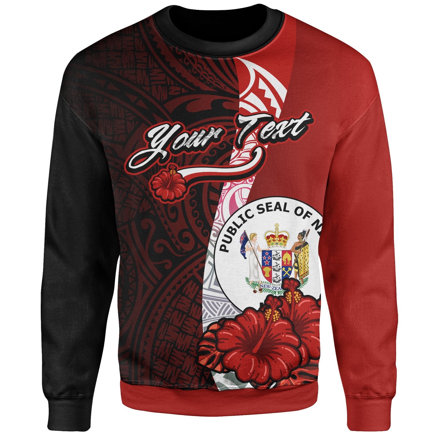 Niue Polynesian Custom Personalised Sweater - Coat Of Arm With Hibiscus Unisex Red - Polynesian Pride