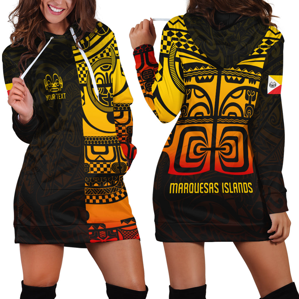 (Custom Personalised) Marquesas Islands Tiki Hoodie Dress Gradient Marquesan Tattoo LT13 Yellow - Polynesian Pride