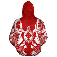 Turtle Polynesian Custom Zip up Hoodie Red Tattoo - Polynesian Pride