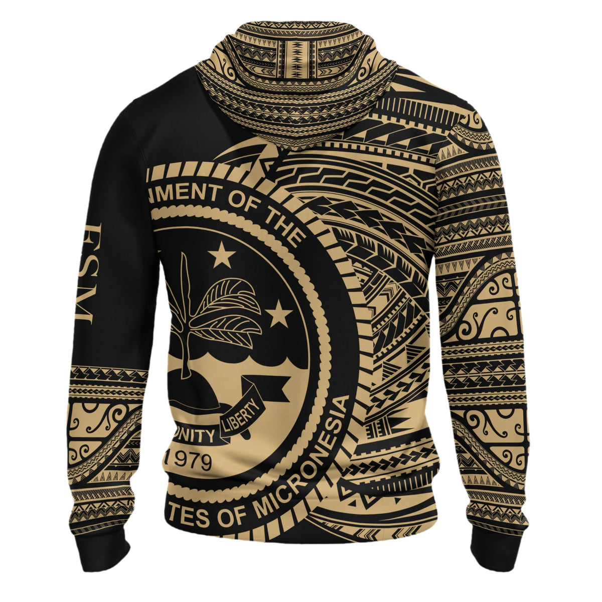 Federated States of Micronesia Hoodie Micronesia Gold Patterns With Coat of Arms - Polynesian Pride