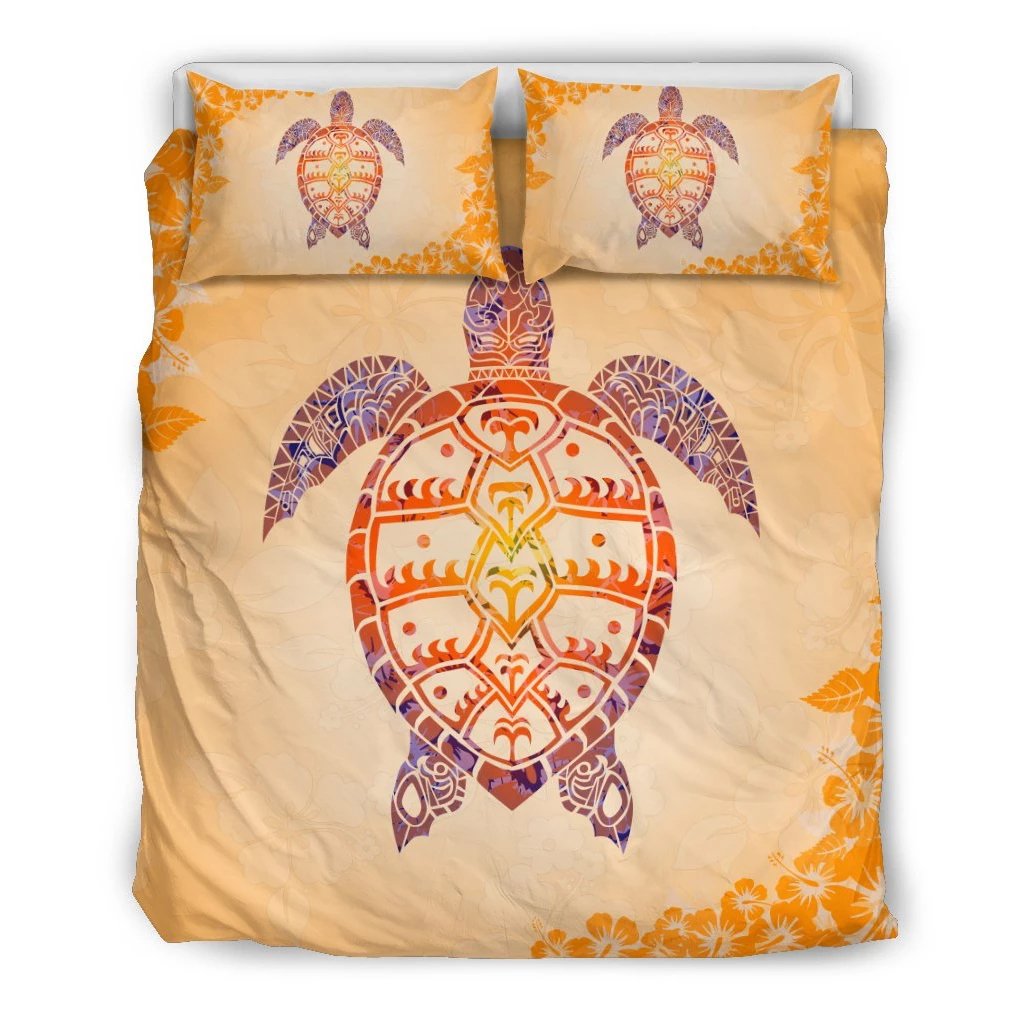 Hawaiian Turtle Hibiscus Polynesian Bedding Set Black - Polynesian Pride