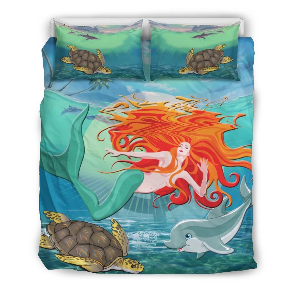 Hawaiian Mermaid Turtle Dolphin Polynesian Bedding Set Art - Polynesian Pride