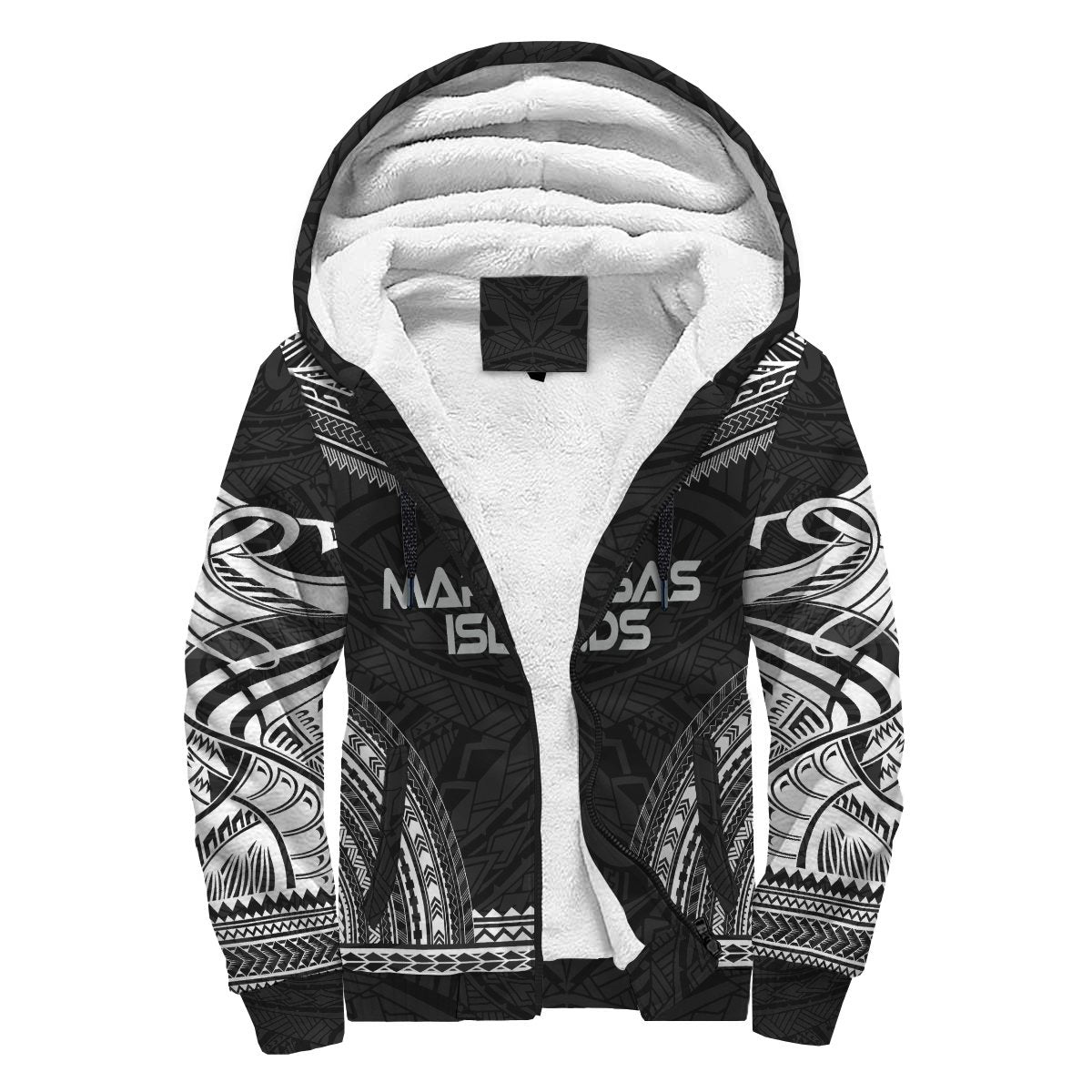 Marquesas Islands Sherpa Hoodie - Polynesian Chief Black Version Black - Polynesian Pride