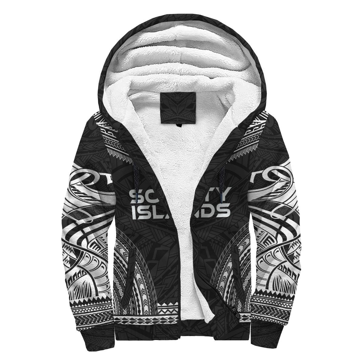 Society Islands Sherpa Hoodie - Polynesian Chief Black Version Black - Polynesian Pride