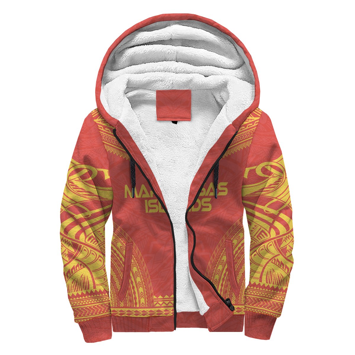 Marquesas Islands Sherpa Hoodie - Polynesian Chief Flag Version Red - Polynesian Pride