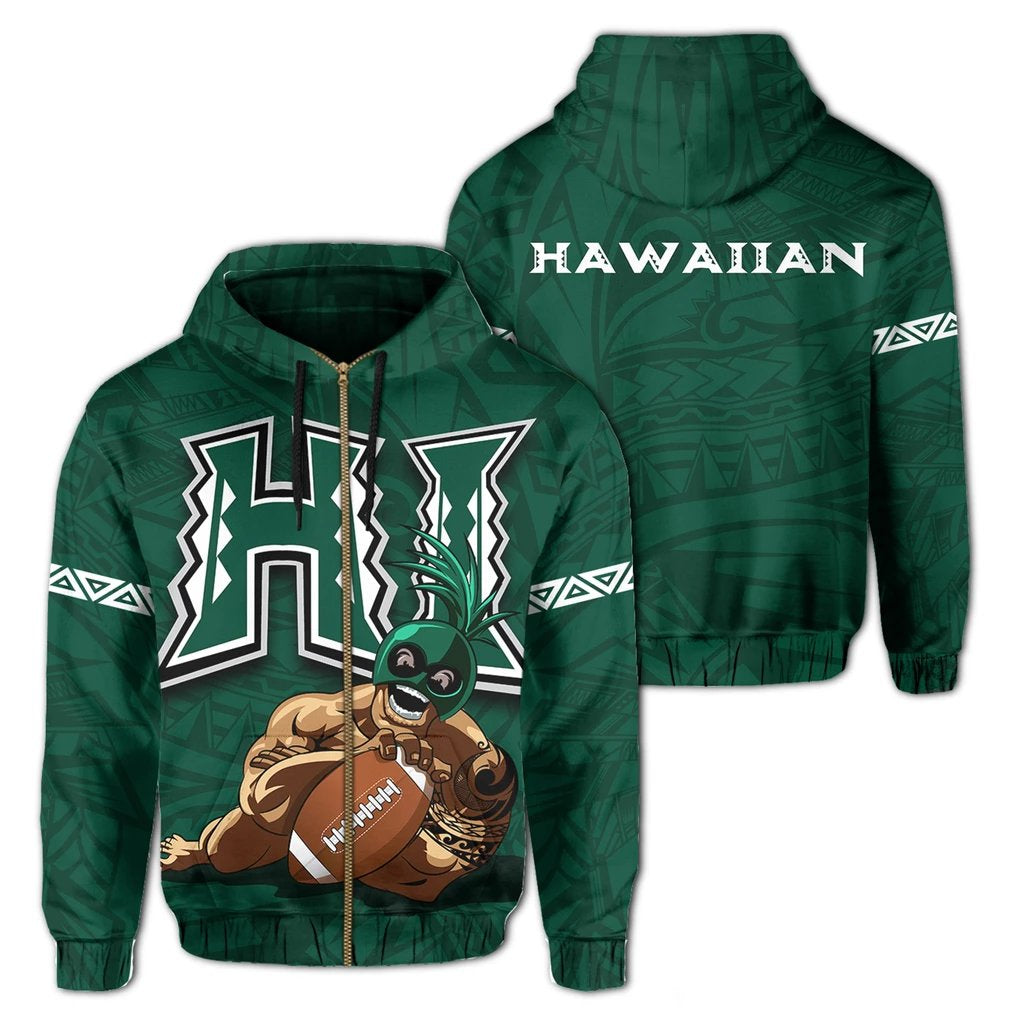 Polynesian Kakau Hawaii Warrior Football Hoodie (Zip) Unisex Art - Polynesian Pride