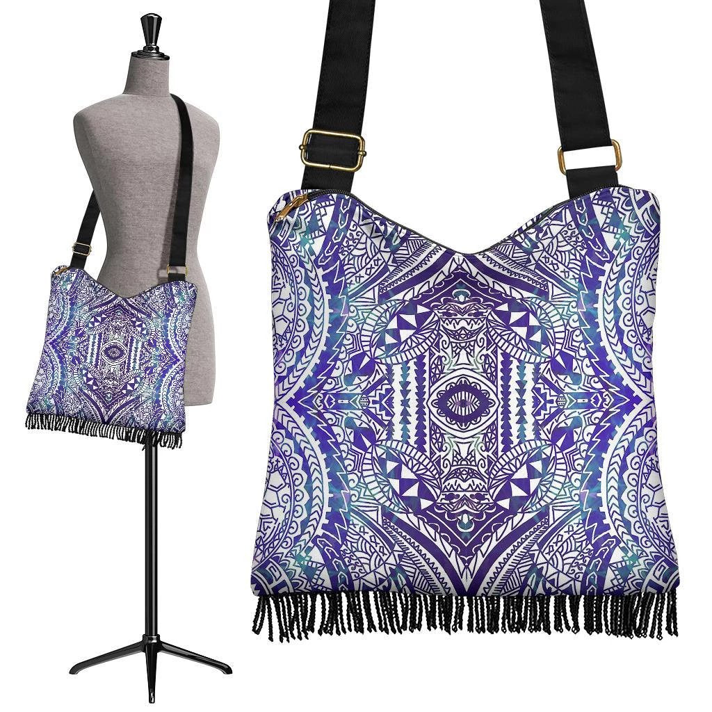 Polynesian Tribal Crossbody Boho Handbag Violet Crossbody Boho Handbag One Size Black - Polynesian Pride