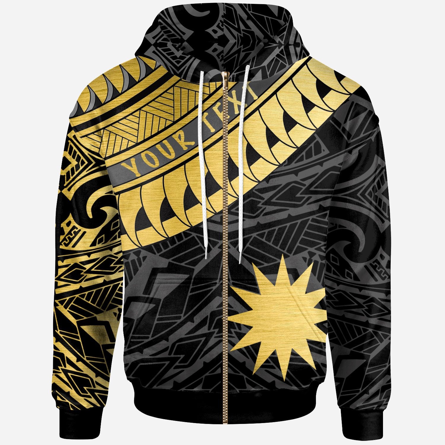 Nauru Custom Zip Hoodie Nauru Ginger Lei Pattern Gold Unisex Gold - Polynesian Pride