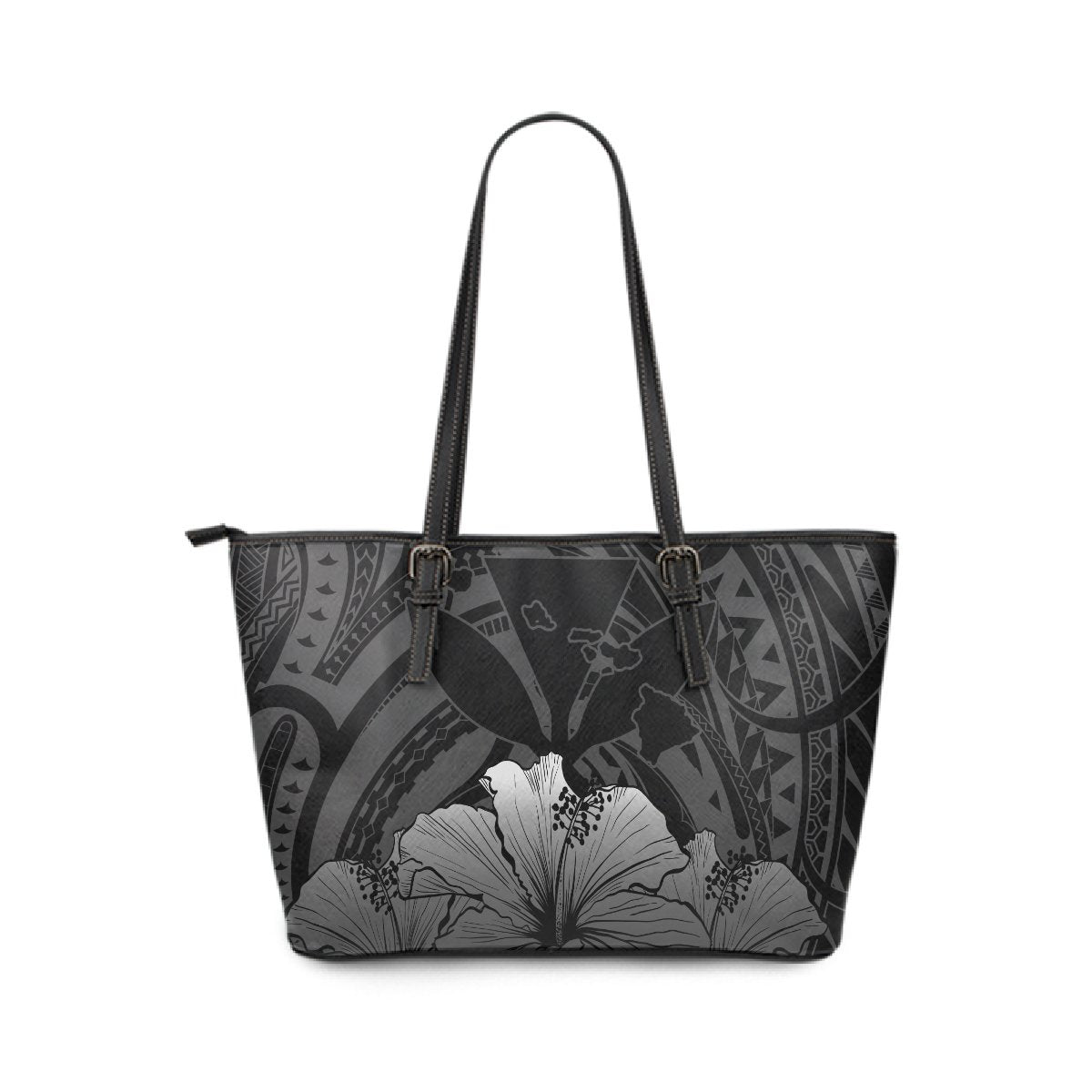 Personalised - Hawaii Royal Hibiscus Polynesian Tribal Small Leather Tote Bag White AH White - Polynesian Pride