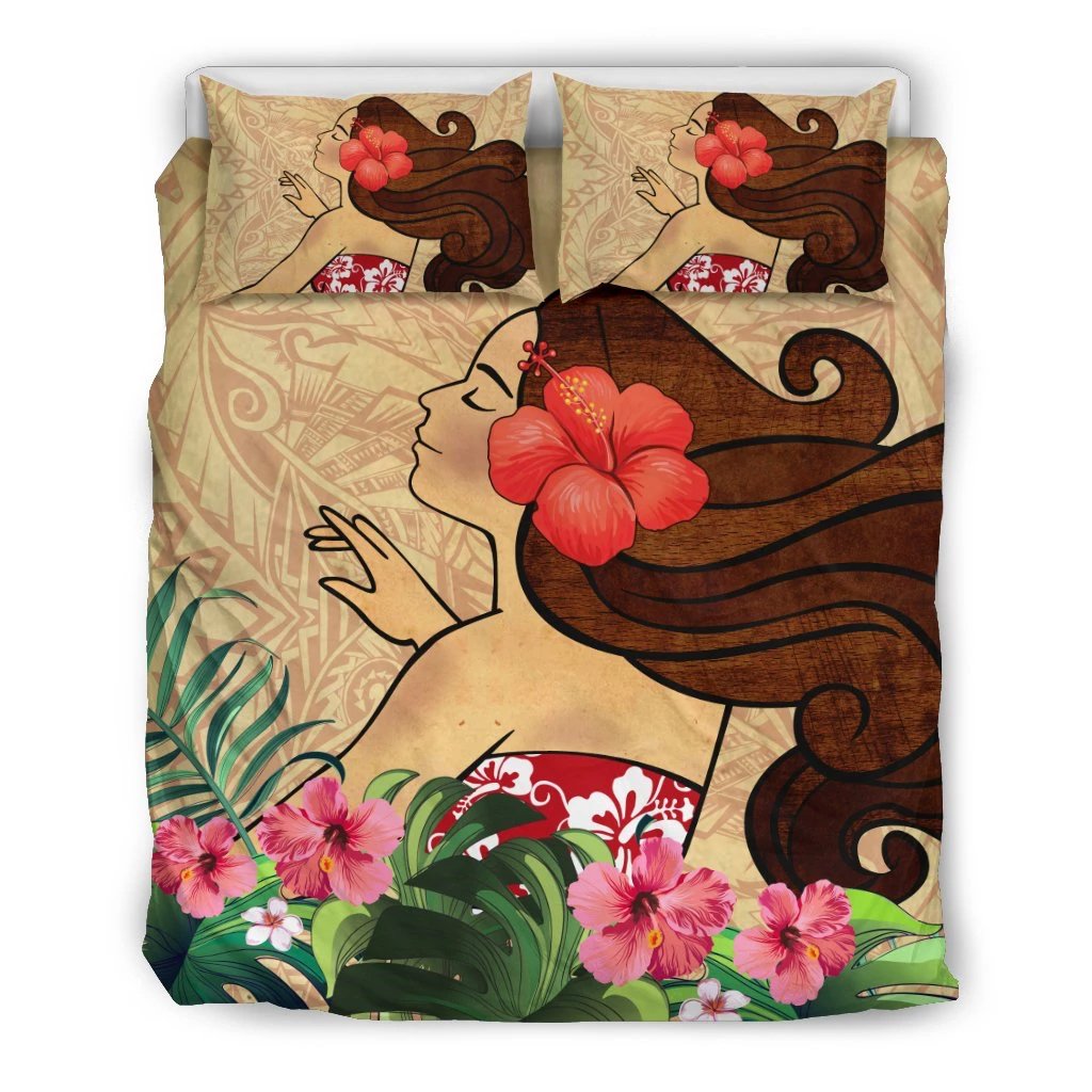 Hawaiian Hula Girl And Hibiscus Polynesian Bedding Set Art - Polynesian Pride