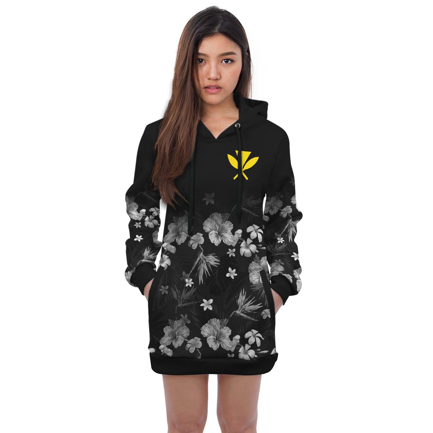 Hawaiian Hoodie Dress - Hawaii Kanaka Maoli Hibiscus Special Black - Polynesian Pride