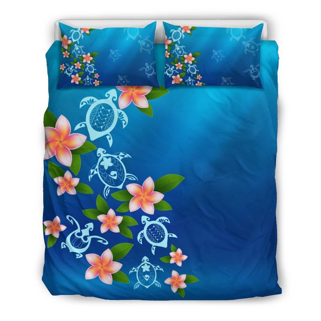 Hawaiian Tuttle And Plumeria Flower In The Sea Polynesian Bedding Set Art - Polynesian Pride