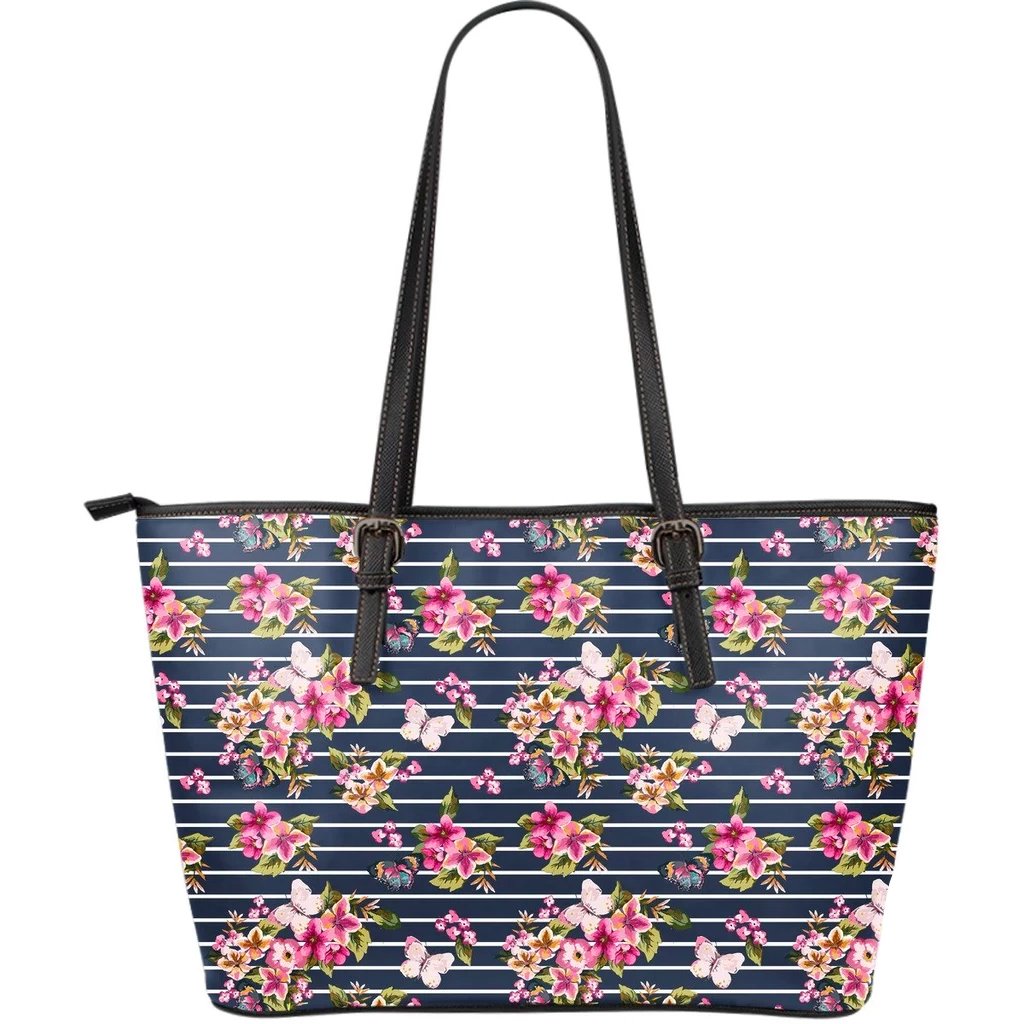 Hawaii Tropical Butterfly Pink Large Leather Tote Pink - Polynesian Pride