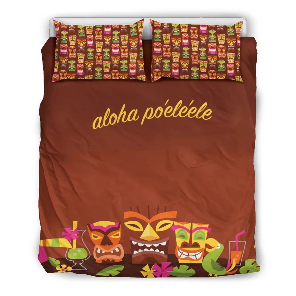 Hawaiian Aloha Tiki Funny Polynesian Bedding Set Black - Polynesian Pride