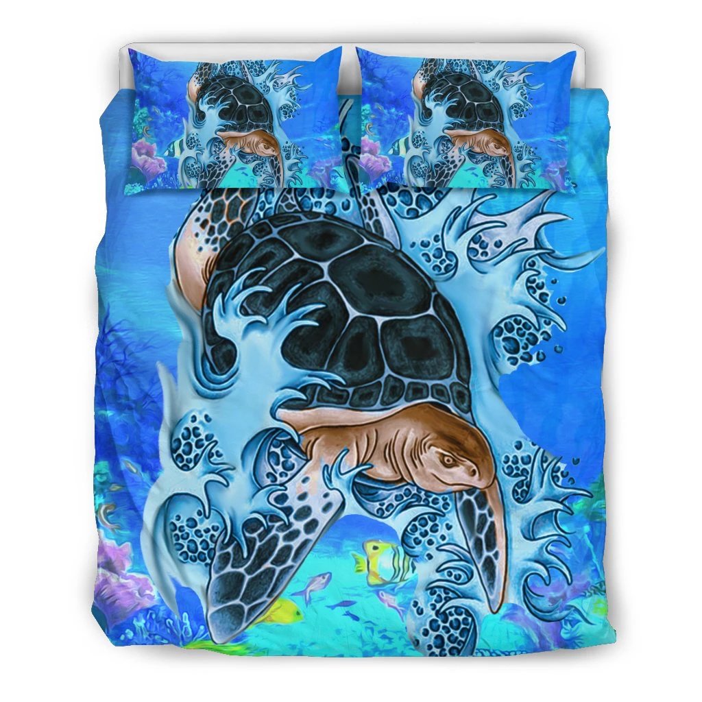 Hawaiian Big Turtle Swim In The Sea Polynesian Bedding Set Art - Polynesian Pride