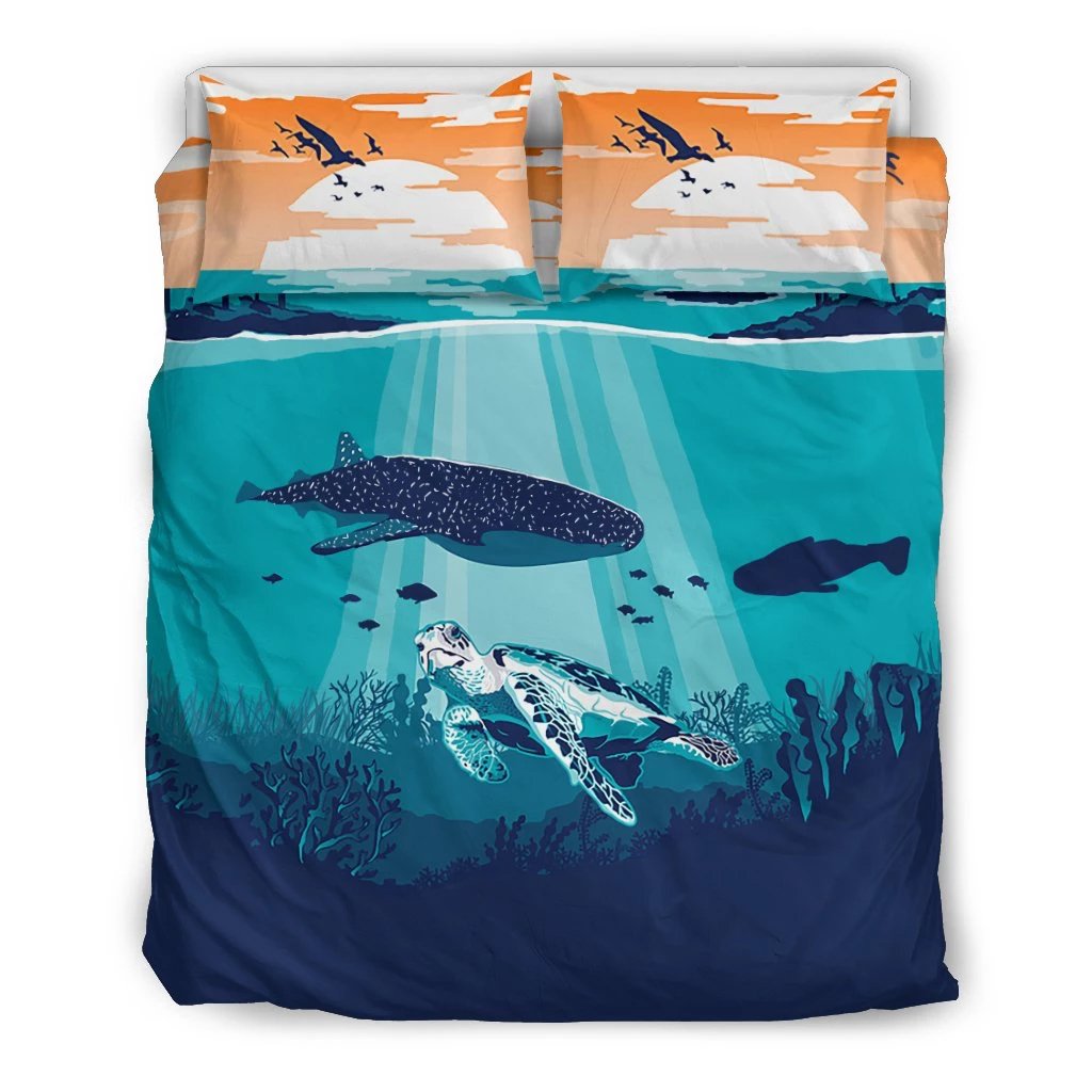 Hawaiian Whale And Turtle In Sunset Polynesian Bedding Set Art - Polynesian Pride