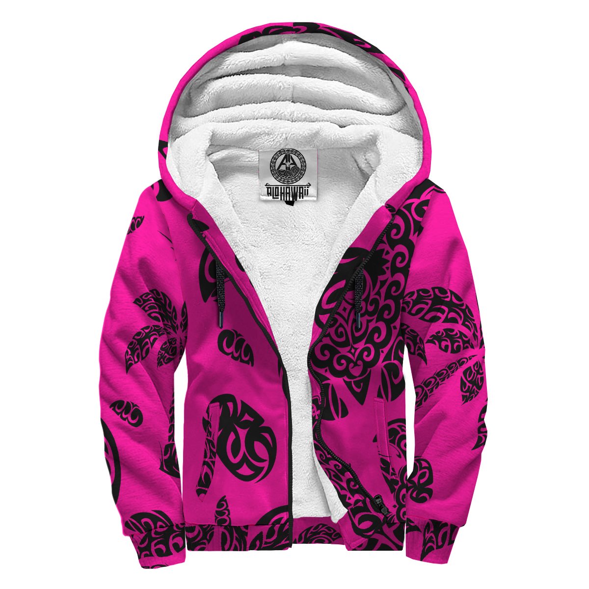 Polynesian Turtle Palm And Sea Pebbles Hawaii Sherpa Hoodie Pink Pink - Polynesian Pride