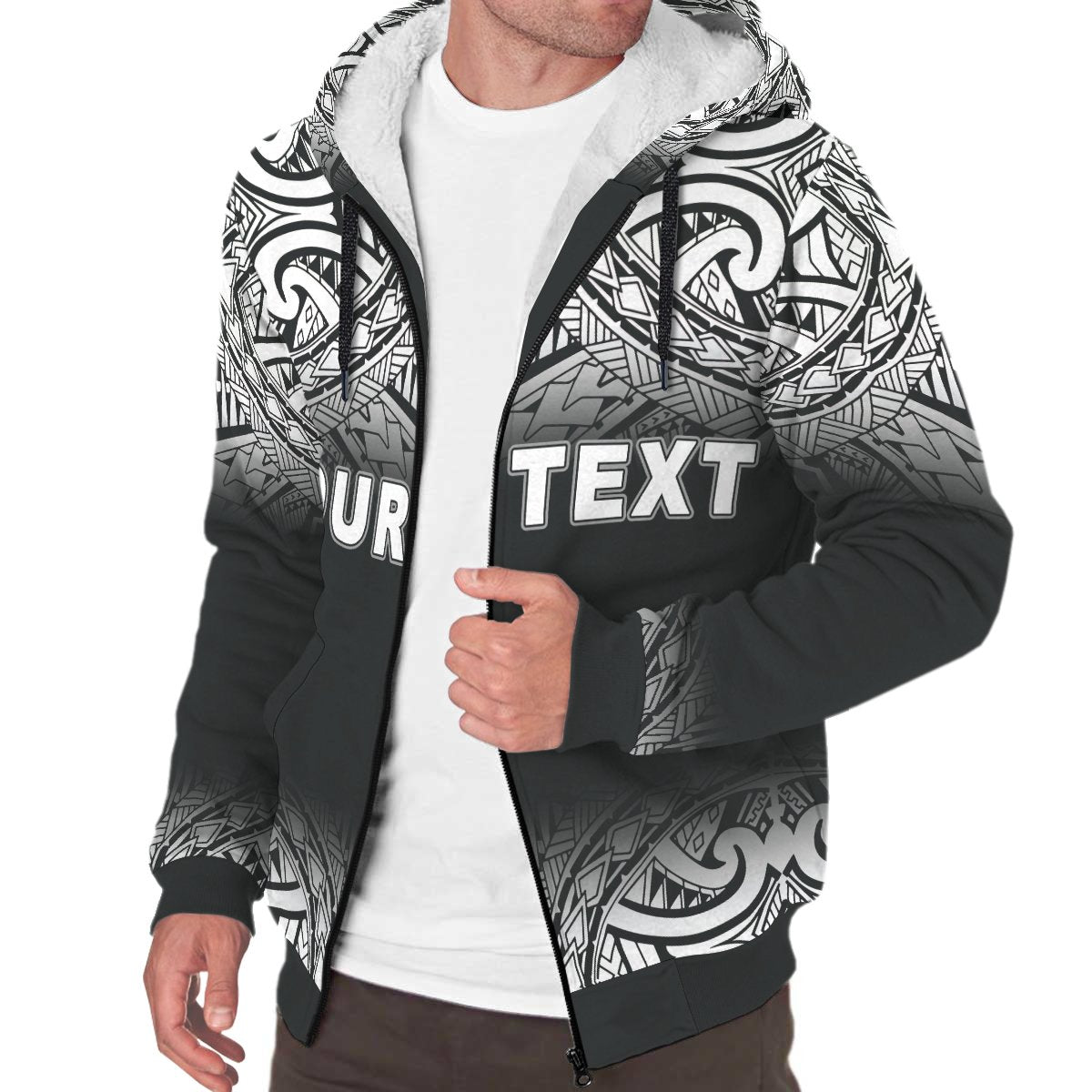Fiji Polynesian Personalised Custom Sherpa Hoodie - Black Fog - Polynesian Pride
